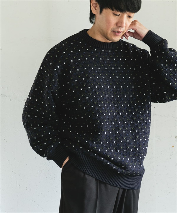 鳥眼花紋圓領針織衫