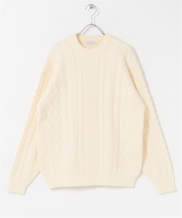 艾倫織紋圓領針織衫(白色-M-OFF WHITE)