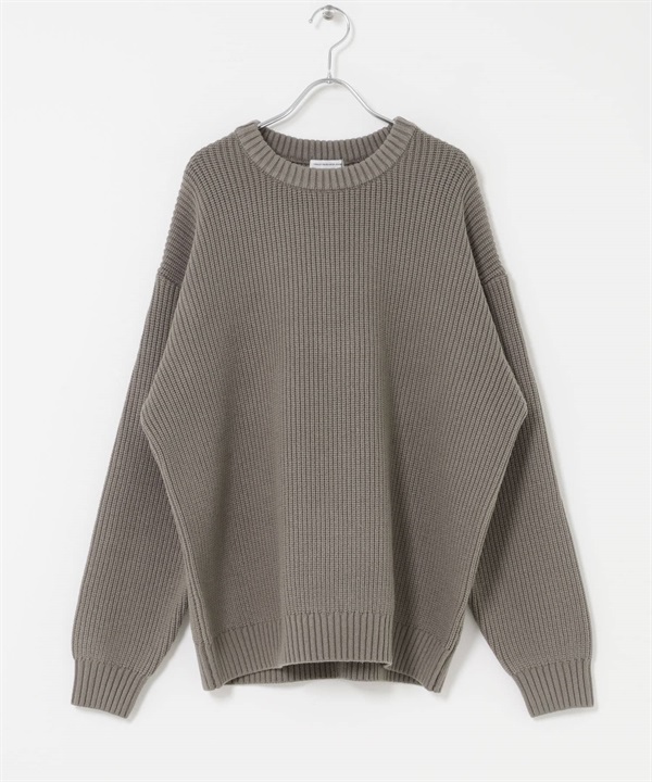 畦編圓領針織衫(灰色-M-GRAY)