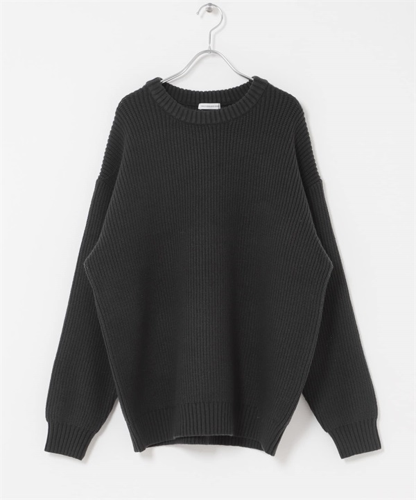畦編圓領針織衫(炭灰色-M-CHARCOAL GRAY)