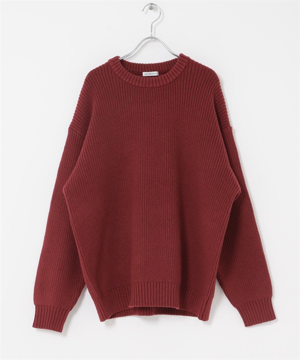 畦編圓領針織衫(紅色-M-RED)