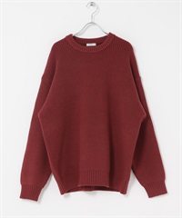 畦編圓領針織衫(紅色-M-RED)