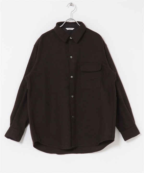 法蘭絨標準領襯衫(棕色-M-BROWN)