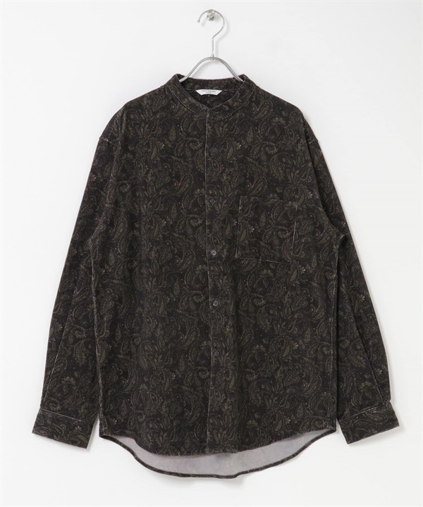 UR TECH 燈芯絨立領襯衫(佩茲利紋-M-其他棕色)