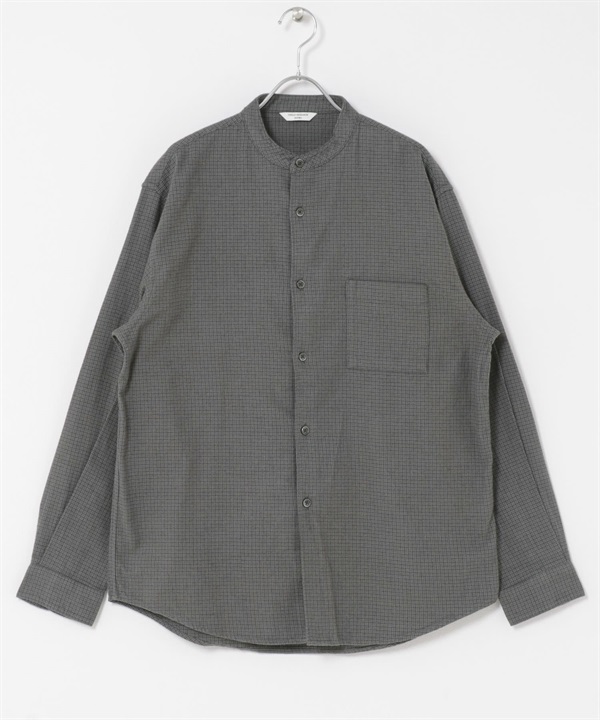 防皺起毛法蘭絨立領襯衫(千鳥-M-其他黑色)