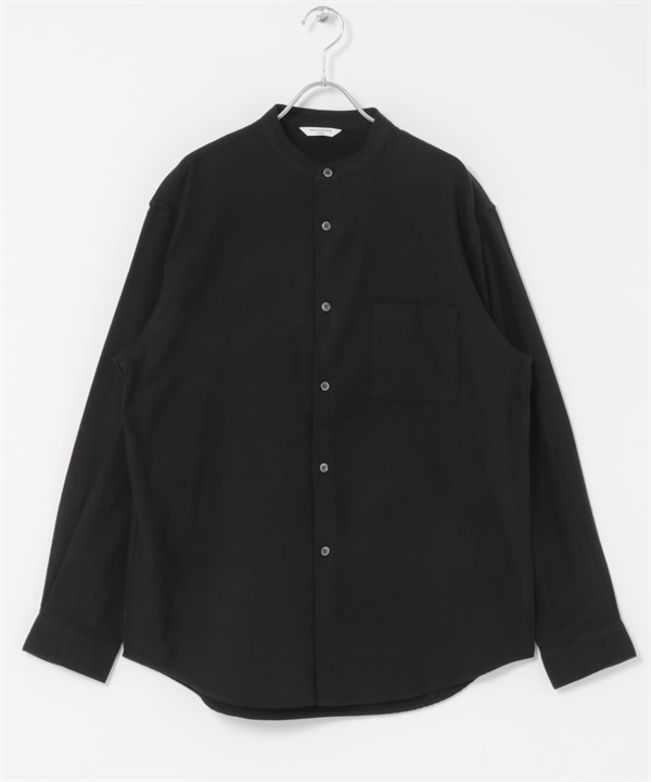 防皺起毛法蘭絨立領襯衫(炭灰色-M-CHARCOAL GRAY)