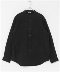 防皺起毛法蘭絨立領襯衫(炭灰色-M-CHARCOAL GRAY)