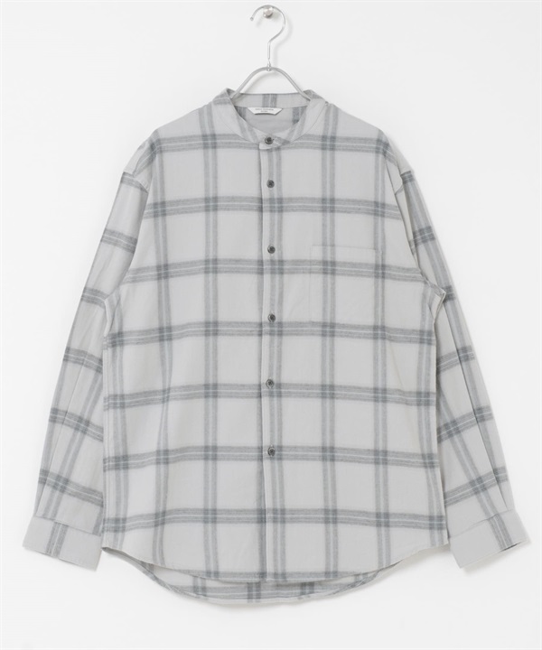 防皺起毛法蘭絨立領襯衫(格紋-M-CHECK)