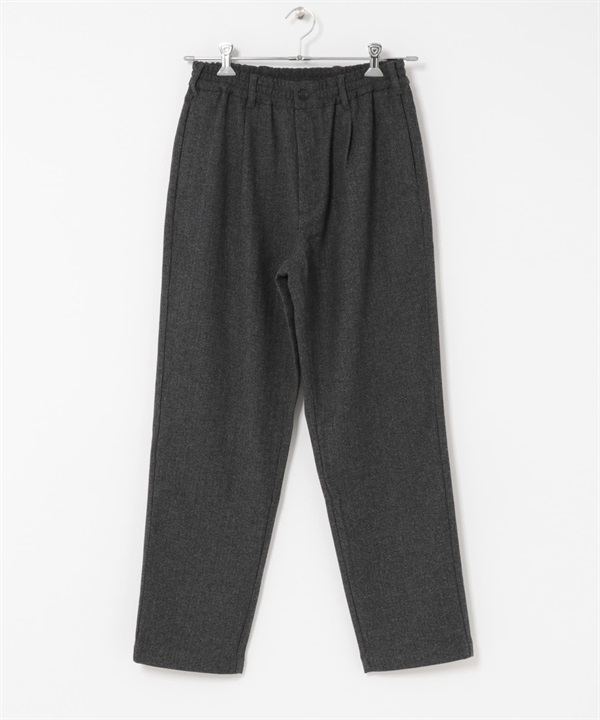 混羊毛人字紋輕便長褲(黑色-M-BLACK)