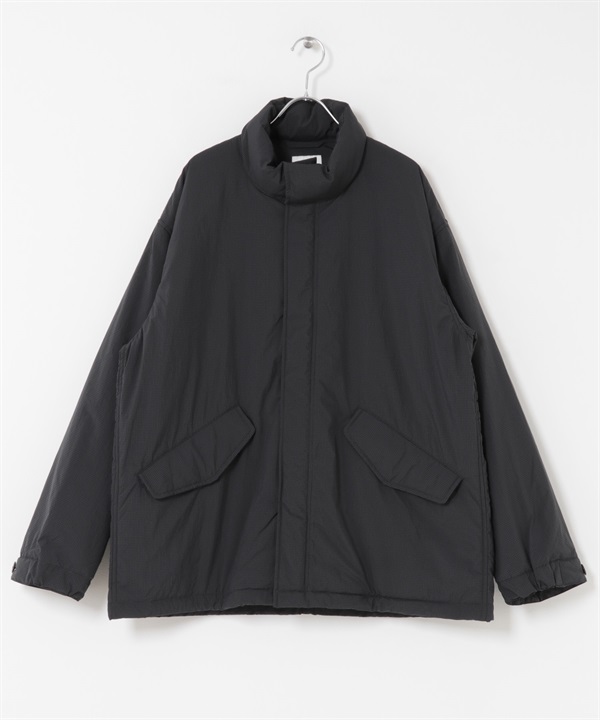 填充短版軍裝風大衣(炭灰色格紋-M-CHARCOAL GRAY)