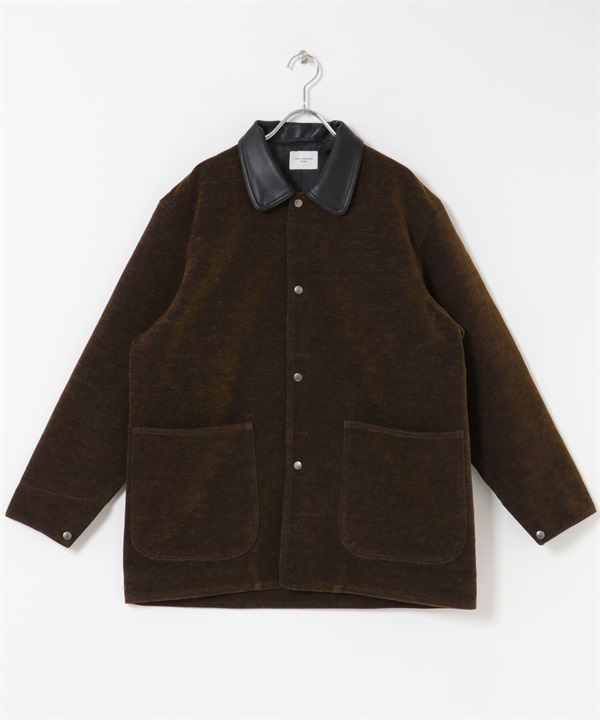 靛染雪尼爾紗工裝夾克(棕色-M-BROWN)