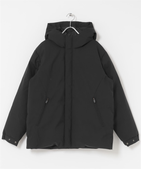 防潑水羊毛混紡連帽羽絨外套(黑色-M-BLACK)