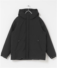 防潑水羊毛混紡連帽羽絨外套(黑色-M-BLACK)