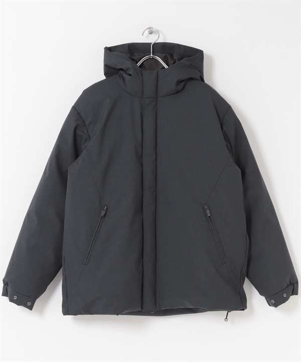 防潑水羊毛混紡連帽羽絨外套(炭灰色-M-CHARCOAL GRAY)