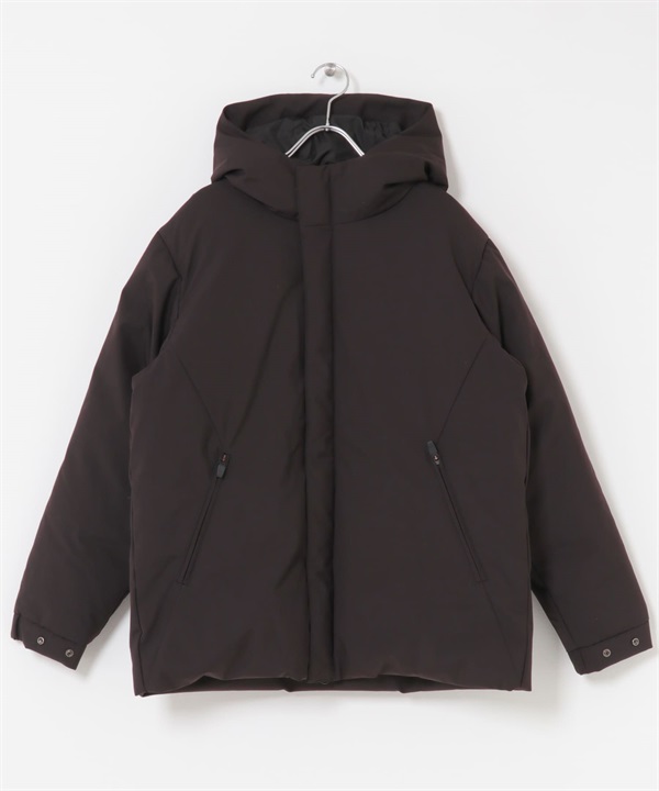 防潑水羊毛混紡連帽羽絨外套(棕色-M-BROWN)