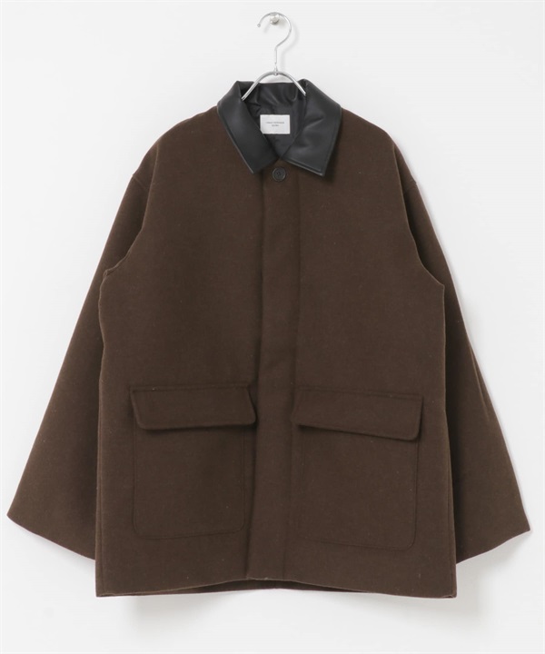 羊毛混紡工裝夾克(棕色-M-BROWN)
