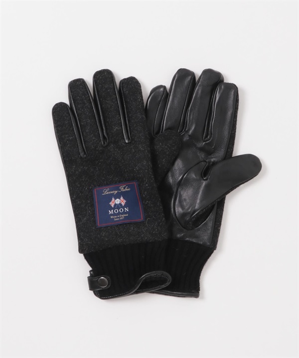 MOON粗花呢皮革手套(炭灰色-one-CHARCOAL GRAY)