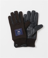 MOON粗花呢皮革手套(棕色-one-BROWN)