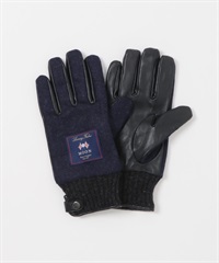 MOON粗花呢皮革手套(藏青色-one-NAVY)