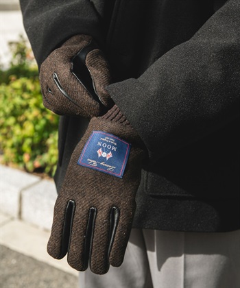 MOON粗花呢皮革手套