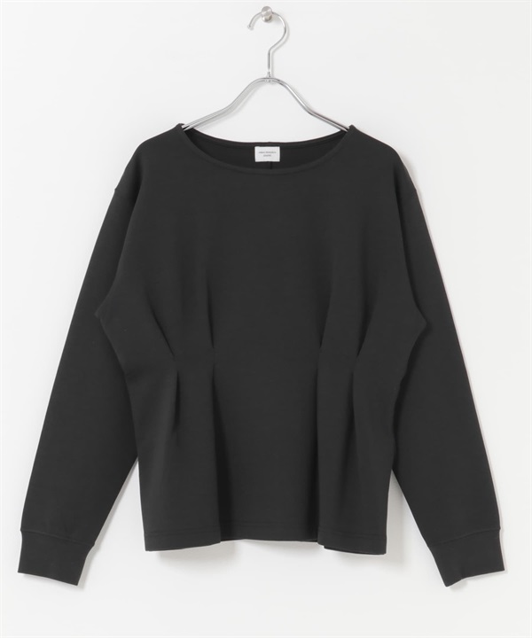 輕盈空氣層腰部打褶套衫(黑色-M-BLACK)