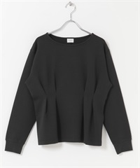 輕盈空氣層腰部打褶套衫(黑色-M-BLACK)