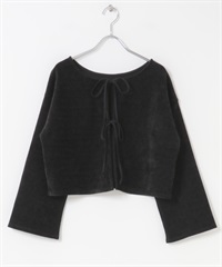 絲絨蝴蝶結開襟衫(黑色-M-BLACK)