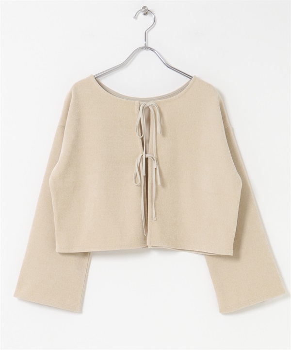 絲絨蝴蝶結開襟衫(原色-M-NATURAL)