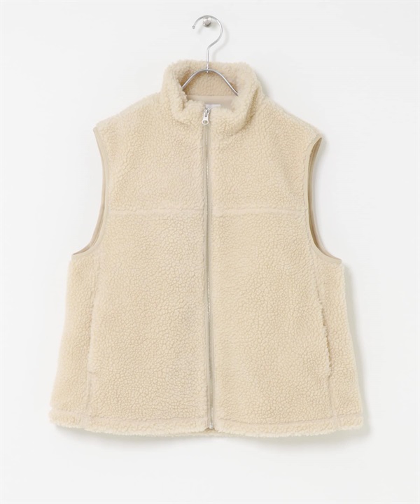 絨毛拉鍊背心(米色-FREE-OFF WHITE)