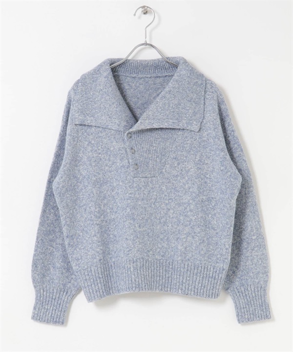 大領片設計針織衫(藍色-FREE-BLUE)