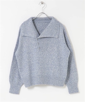 大領片設計針織衫(藍色-FREE-BLUE)