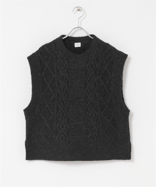 麻花針織背心(炭灰色-FREE-CHARCOAL GRAY)