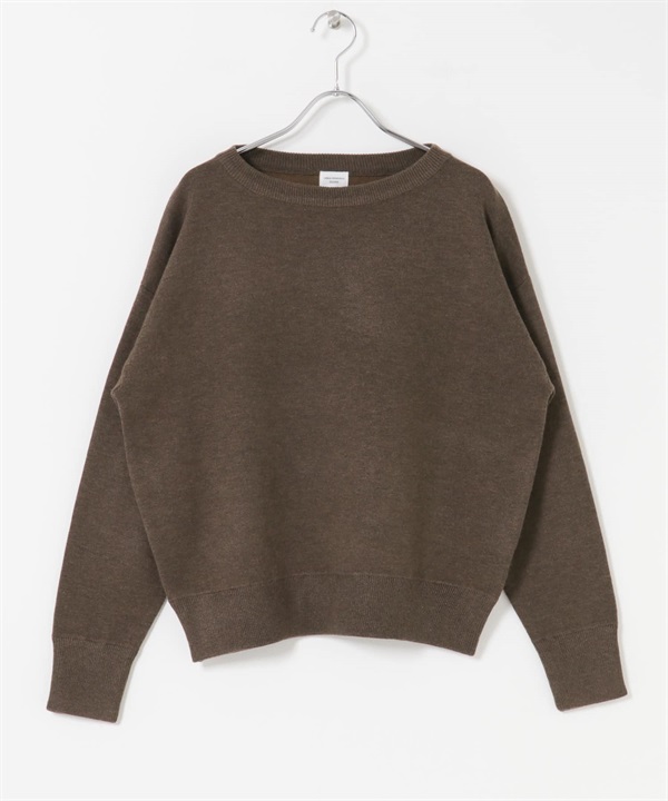 雙面織物船型領針織衫(棕色-FREE-BROWN)