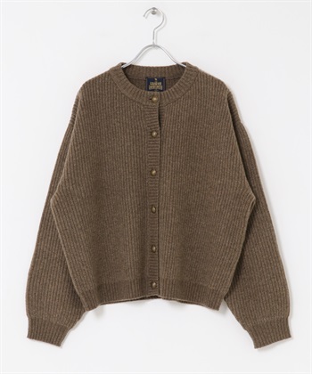 漢密爾頓羊毛畦編圓領開襟衫(棕色-M-BROWN)