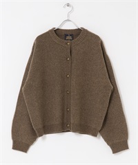 漢密爾頓羊毛畦編圓領開襟衫(棕色-M-BROWN)