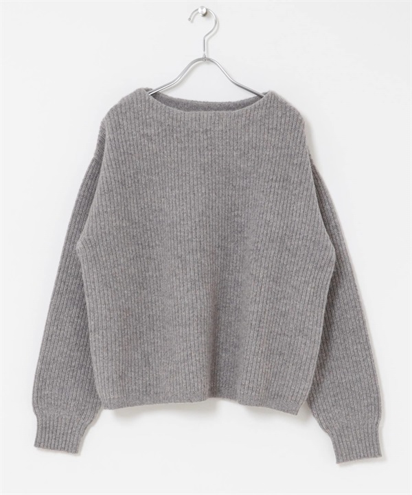 漢密爾頓羊毛畦編船型領針織衫(混色灰色-M-其他灰色)