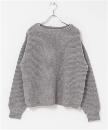 漢密爾頓羊毛畦編船型領針織衫(混色灰色-M-其他灰色)