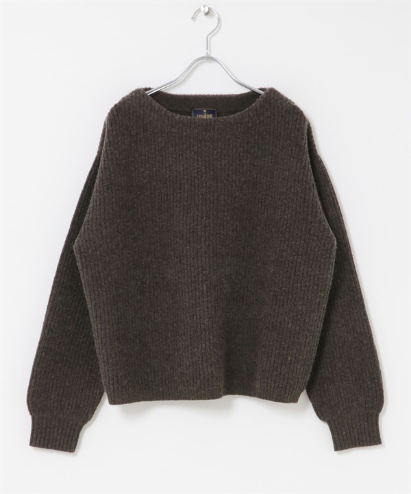 漢密爾頓羊毛畦編船型領針織衫(混色棕色-M-其他棕色)