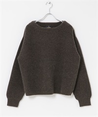 漢密爾頓羊毛畦編船型領針織衫(混色棕色-M-其他棕色)