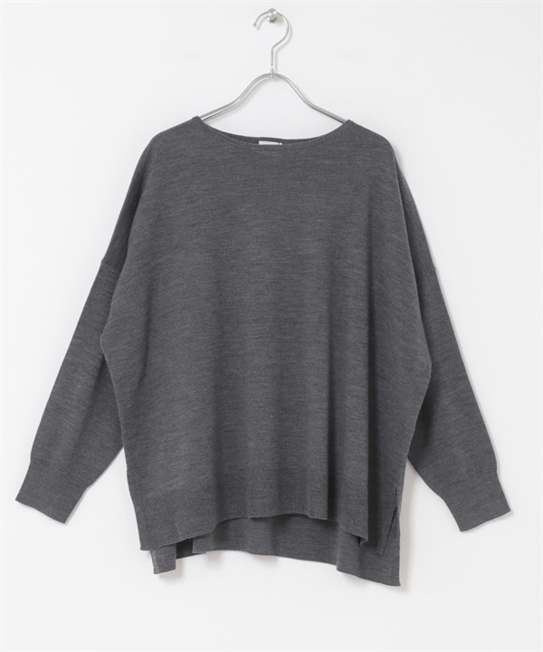 可水洗美麗諾羊毛寬版針織衫(炭灰色-M-其他灰色)