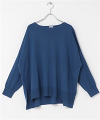 可水洗美麗諾羊毛寬版針織衫(藍色-M-BLUE)