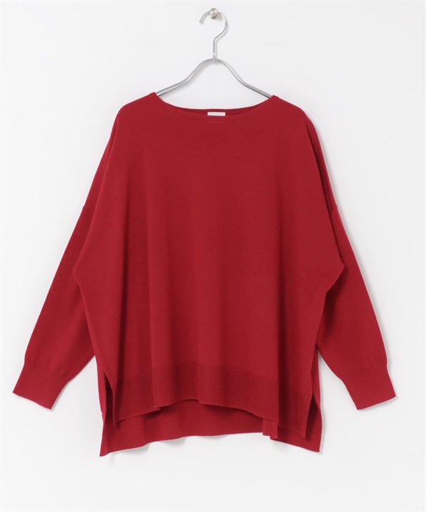 可水洗美麗諾羊毛寬版針織衫(深紅色-M-RED)