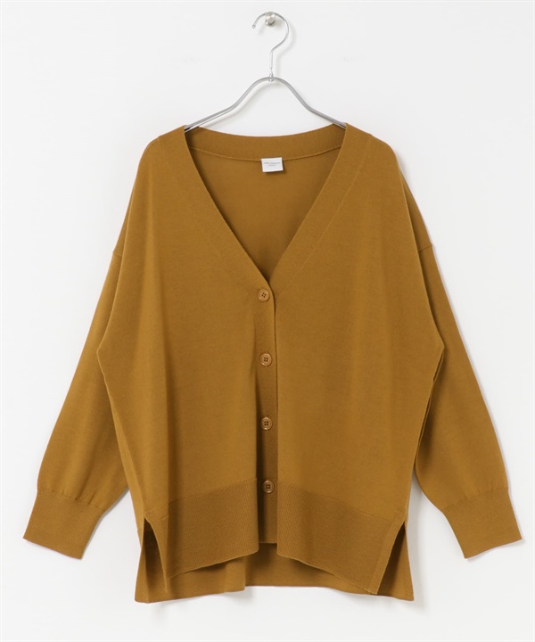可水洗美麗諾羊毛V領寬版開襟衫(金色-M-GOLD)