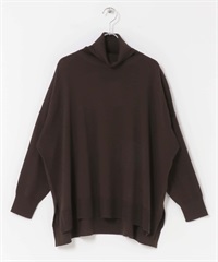 可水洗羊毛高領寬版針織衫(棕色-M-BROWN)
