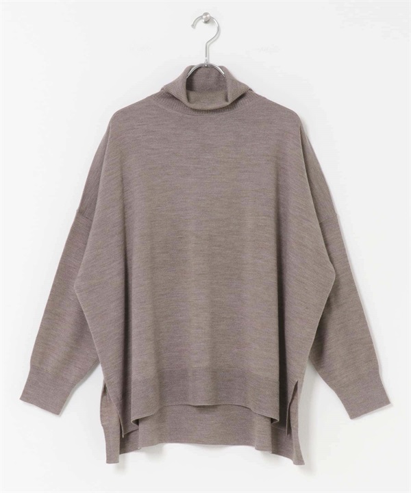 可水洗羊毛高領寬版針織衫(摩卡色-M-MOCHA)