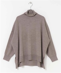 可水洗羊毛高領寬版針織衫(摩卡色-M-MOCHA)