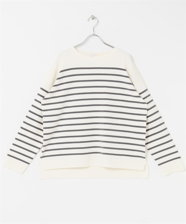 橫紋針織衫(米色x炭灰色-M-其他灰色)
