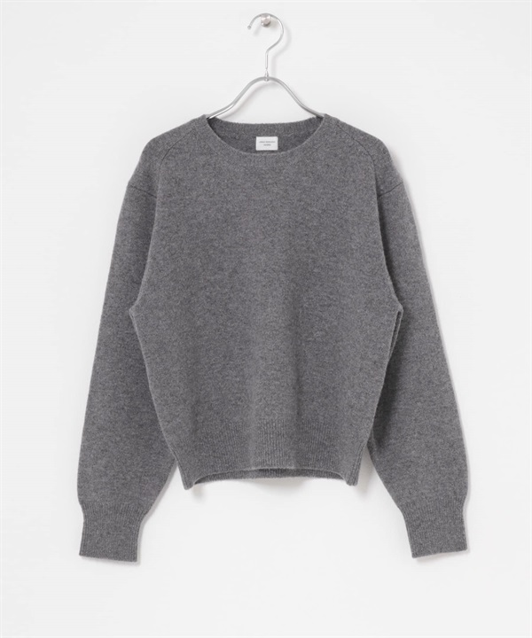 羊毛合身圓領針織衫(灰色-M-DARK GRAY)