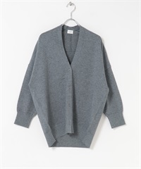 V領柔軟針織開襟衫(藍灰色-M-其他灰色)