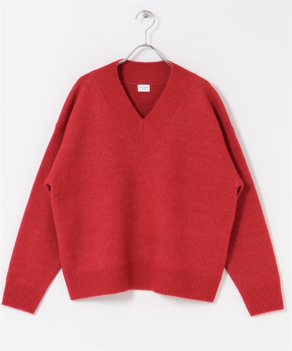 V領針織衫(紅色-FREE-RED)
